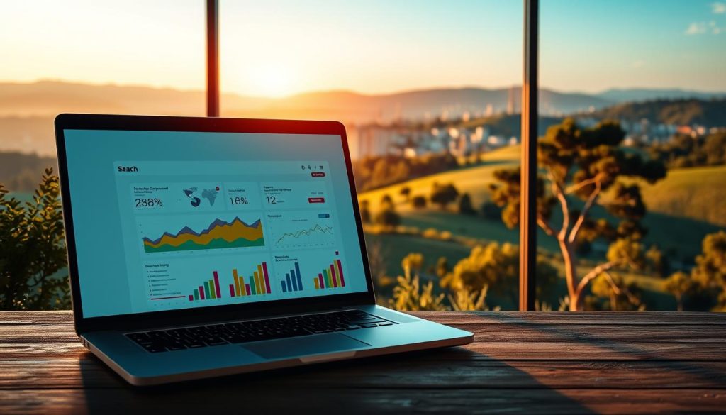 A meticulously crafted, harmonious landscape depicting the concept of "optimiser vos contenus pour un référencement efficace". In the foreground, a laptop screen displays a visual representation of search engine optimization, with colorful graphs, charts, and data visualizations. The middle ground features a sleek, modern office environment, with a large window overlooking a city skyline bathed in warm, golden light. The background showcases a serene, natural landscape, with rolling hills, lush greenery, and a clear, blue sky. The overall tone is one of balance, efficiency, and the seamless integration of technology and the natural world, conveying the idea of optimizing content for effective search engine optimization. A meticulously crafted, harmonious landscape depicting the concept of "optimiser vos contenus pour un référencement efficace". In the foreground, a laptop screen displays a visual representation of search engine optimization, with colorful graphs, charts, and data visualizations. The middle ground features a sleek, modern office environment, with a large window overlooking a city skyline bathed in warm, golden light. The background showcases a serene, natural landscape, with rolling hills, lush greenery, and a clear, blue sky. The overall tone is one of balance, efficiency, and the seamless integration of technology and the natural world, conveying the idea of optimizing content for effective search engine optimization.