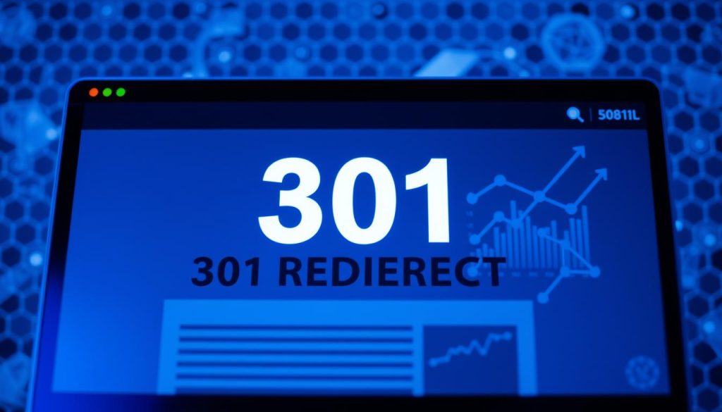 A visually striking image of "redirection 301 optimisation référencement" for the "Mise en place d'une stratégie de redirection et d'utilisation de balises canoniques" section. In the foreground, a sleek, modern website interface with a bold "301 REDIRECT" alert prominently displayed, conveying the notion of seamless content migration. The middle ground features a series of interconnected arrows and graphs, illustrating the optimization process of search engine referencing. In the background, a subtle honeycomb pattern symbolizes the intricate web of digital connections, emphasizing the technical complexity of the subject matter. The overall composition is bathed in a cool, blue-tinted lighting, creating a sense of professionalism and authority. The image is captured from a slightly elevated angle, giving the viewer a sense of control and understanding over the concept. The tone is one of precision, efficiency, and strategic problem-solving, perfectly aligning with the article's subject matter. A visually striking image of "redirection 301 optimisation référencement" for the "Mise en place d'une stratégie de redirection et d'utilisation de balises canoniques" section. In the foreground, a sleek, modern website interface with a bold "301 REDIRECT" alert prominently displayed, conveying the notion of seamless content migration. The middle ground features a series of interconnected arrows and graphs, illustrating the optimization process of search engine referencing. In the background, a subtle honeycomb pattern symbolizes the intricate web of digital connections, emphasizing the technical complexity of the subject matter. The overall composition is bathed in a cool, blue-tinted lighting, creating a sense of professionalism and authority. The image is captured from a slightly elevated angle, giving the viewer a sense of control and understanding over the concept. The tone is one of precision, efficiency, and strategic problem-solving, perfectly aligning with the article's subject matter.